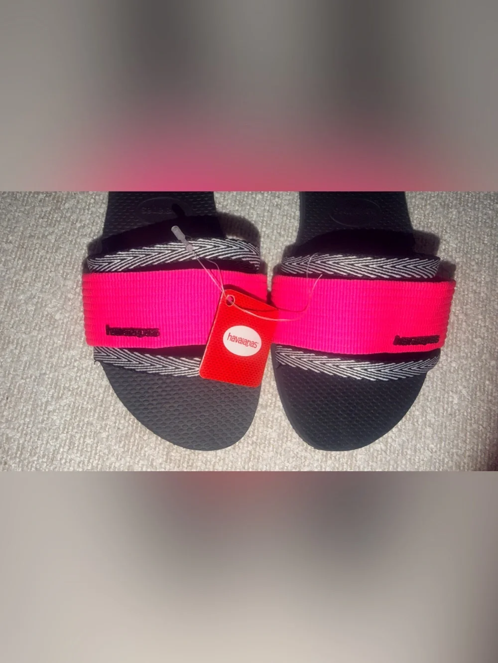 Havaianas Hot Pink Strap Black Footbed Slide Sandals